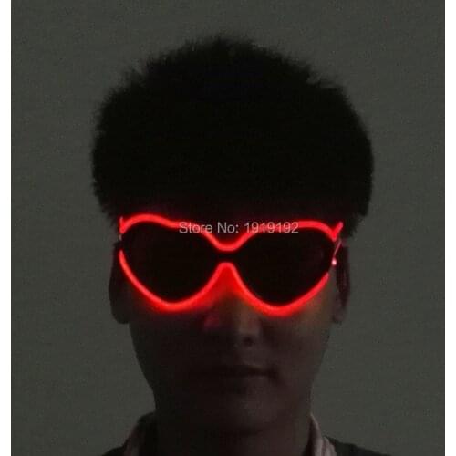 Heart-sharped New fashion colorful ladies girls boys mens Glow Sunglasses Led DJ Bright Light Up EL wire glasses by 3V Driver