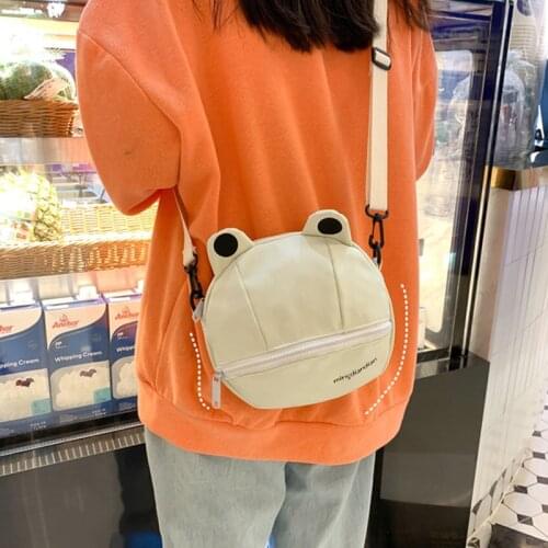 New Fashion Solid Color Shoulder Bags for Women Canvas Small Crossbody Handbag Cute Frog Cartoon Messenger Bag Purse for Girls
