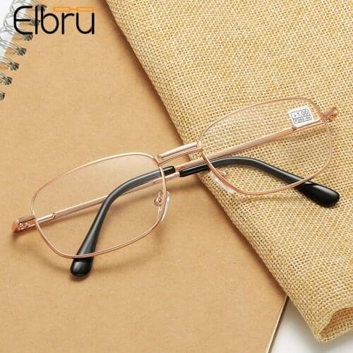 Elbru Vintage Square Reading Glasses Metal Frame Elderly Spectacles Comfortable Spring Leg Presbyopic Glasses For Men and Women