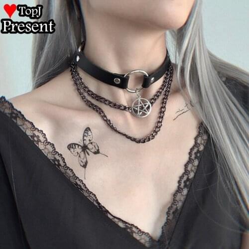Gothic Lolita Cosplay Girl Metal Skull Star Choker PU Leather Necklace Punk Necklace Harajuku Jewelry women Neck Accessories