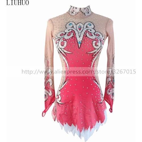 Figure Skating Dress Customized Competition Ice Skating Skirt for Girl Women Red white stripe decoration Roller skating