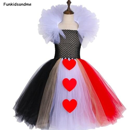 Black and Red Queen of Hearts Tutu Dress Alice Carnival Halloween Cosplay Costume for Girls Kids Birthday Party Dress 2-12 Year