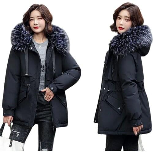 Down Coat Women 2021New Winter Parkas Female Large Fur Collar Hooded Jacket Thickness Cotton Padded -30 Degree Snow Outwear A415