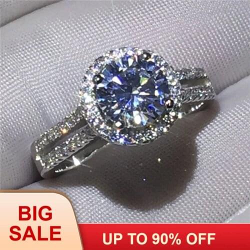 Luxury Female ring Silver color Engagement wedding band rings for women 3ct Clear AAAAA zircon crystal Bijoux