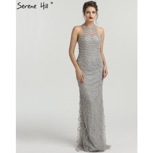 Sexy Long Turkish Grey Crystal Beaded Mermaid Formal Evening Party 2020 Prom Gown Dress Kaftan Abiye Gowns Abendkleider BLA6554