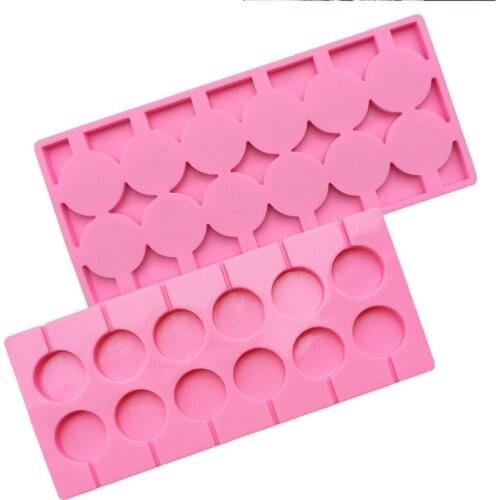 12 Cells Silicone Lollipop Mold With Sticks Round Shape Chocolate Fondant Mould DIY Cake Decor Kitchen Bakeware Accessories