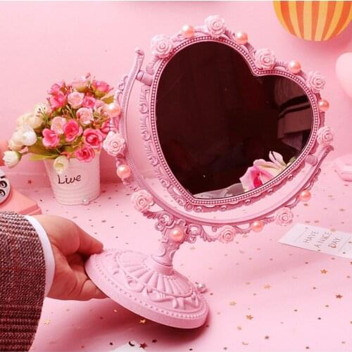 Cute ink Princess Mirror Makeup Mirror DIY Makeup Mirror Durable Heart-Shaped Oval Mirror Girl Gift