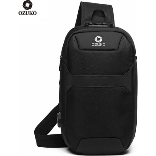 OZUKO Men Anti-theft Crossbody Bags Male Waterproof USB Charging Chest Pack Short Trip Messenger Sling Bag Shoulder Chest Bag