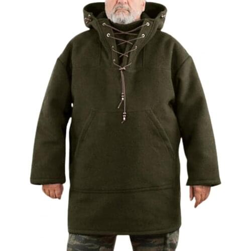 Hooded Sweatshirt 2021 Solid Color Front Pockets Pullover Hoodie Woolen Lace Up Hooded Men Sweatshirt Cosplay Costume