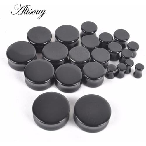 Alisouy 1 pair obsidian Black Stone Round Ear Plugs Tunnel Jewelry Gauges 5-25mm Ear Expanders Stretcher piercing jewelry women