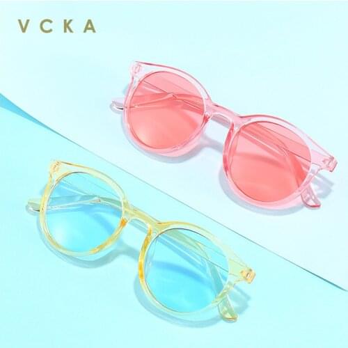 VCKA 2021 Boy Girl Cute Cartoon Fashion Round Sunglasses Children Vintage Sunglasses UV Protection Classic Kids Eyewear