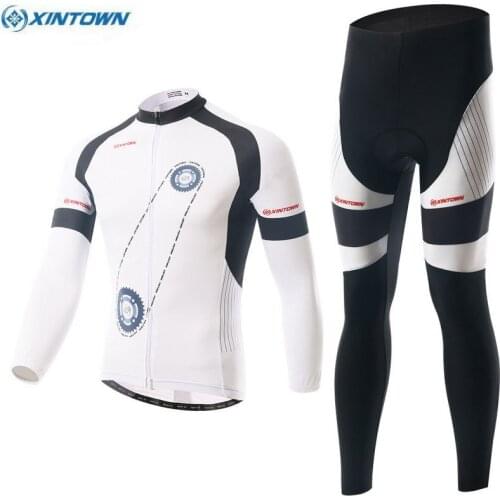 XINTOWN Bike Team Men Outdoor Ropa Ciclismo White Cycling Jersey Bib Pants Set Long Sleeves Riding Jersey Trouses Kits
