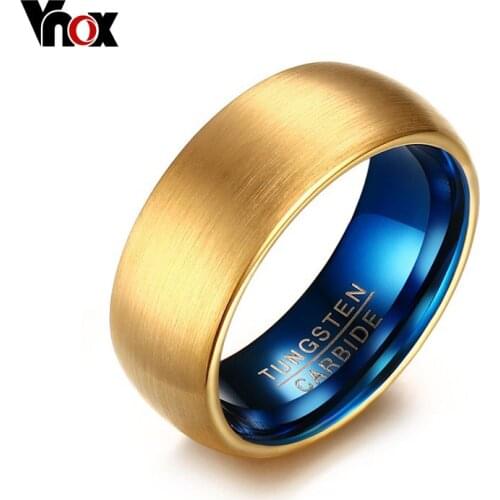 Vnox Mens Blue Tungsten Ring Classical Gold-color Rings Men Tungsten Jewelry