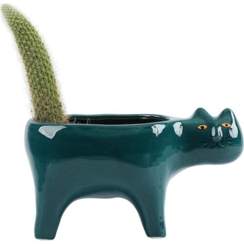 W3JE Cartoon Cat Ceramic Plant Planting Flower Pot with Drainage Desktop Decoration Succulent Pots Cactus Planter Permeable