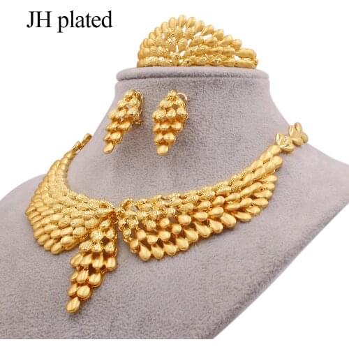 Jewelry sets for women party gold necklace earrings ring bracelet African Dubai bridal wedding gifts jewellery set Wholesale