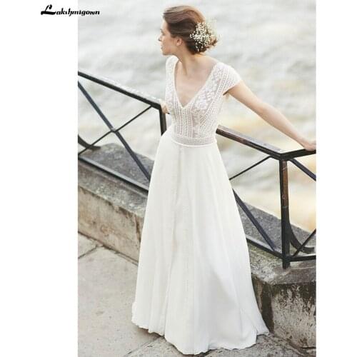 Sexy Bridal Boho Wedding Dress 2021 New Style Vestido Novia Backless Sexy Bridal Robe Beach V-neck Wedding Dresses lace top