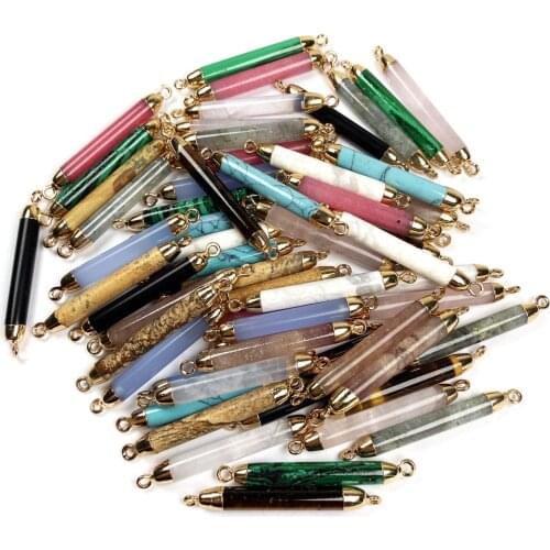 1PC Natural Stone Crystal Agates Charms Rose Quartzs Pendant Double Hole Connector For Handmade Jewelry Making DIY Necklace Gift