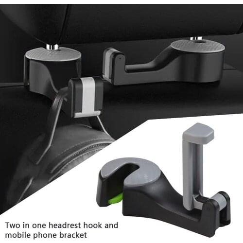 2in1 Car Seat Headrest Hook Phone Holder for 4-6 inch Smartphones Auto Back Seat Organizer Storage Hanger for Bag Purse Grocery
