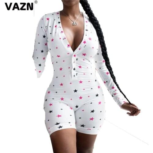 VAZN 2020 Autumn Hot Fancy White Daily Young Regular Soft Elastic Elegant Sexy Style Women High Waist Skinny Playsuits