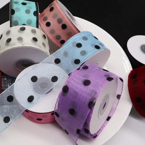25yards/lot 40mm Dots Print Organza Christmas Ribbon for Hairbow DIY Gift Box Bouquet Wrapping Strings