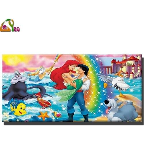 Large 5d diy diamond painting Mermaid and Prince full square round Cartoon diamond embroidery Cross Stitch Home Decor