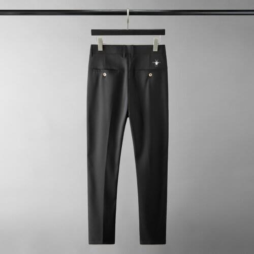 Minglu Spring Autumn Male Pants Luxury Bee Embroidery Casual Mens Ankle-length Pants Fashion Solid Color Straight Mens Trousers