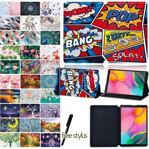 Feather Pattern Case Stand Cover for Samsung Galaxy Tab A 10.1" T510 / Tab A 10.1" T580 Anti-Dust Lightweight Tablet Case