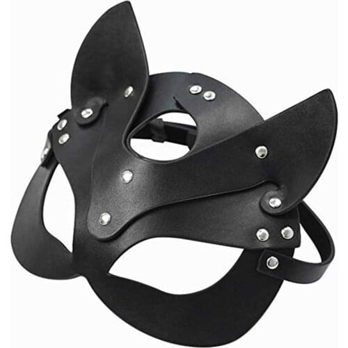 Erotic Women Sexy Mask Half Face Fox Cosplay Leather Mask Halloween Party Mask Masquerade Ball Fancy Masks Punk Collar with Bell