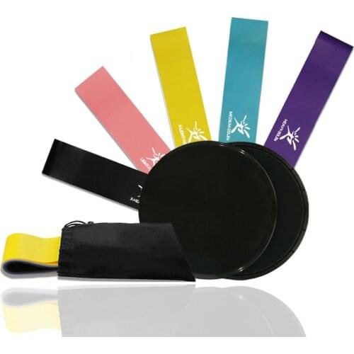 Resistance Bands & Gliding Discs set Elastic Bands Fitness Glide Core Sliders Crossfit Exercise Pilates Fitness Training Workout
