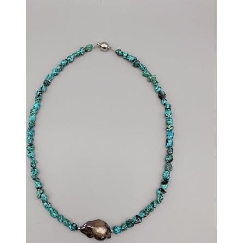 FoLisaUnique Natural Turquoise Freshwater Baroque Pearl Necklace Power Energy Healing Stone Delicate For Women Girl Gift 18 Inch