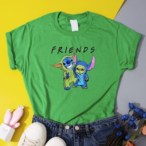 Star Wars Disney Funny T Shirts Stitch Baby Yoda Friends Printed Women T-Shirts Summer Casual Female Tops Basic Fashion T-Shirt