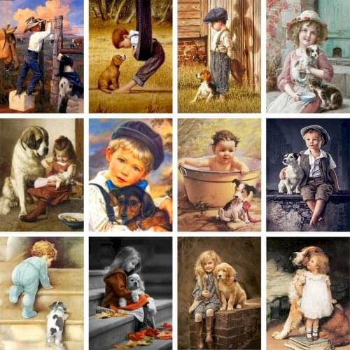 GATYZTORY Paint By Number Kids and Pets Oil Painting Art DIY Coloring By Number Door Figure Kits Modern Wall Artworks