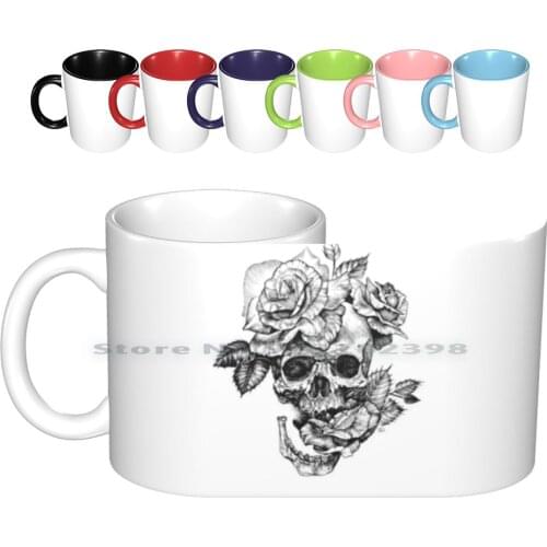 Skull And Roses Ceramic Mugs Coffee Cups Milk Tea Mug Skull And Roses Black And White Skull Gothic Skull Halloween Skull Pen