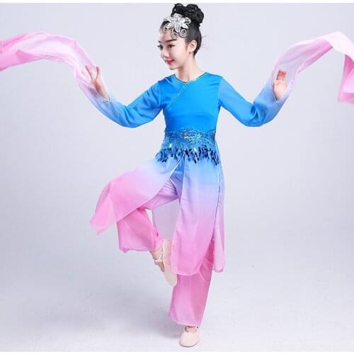 Classical Dance Yangko Performance Costume Childrens Fan Umbrella Dance Clothes Modern National Yangko Costumes Elegant Suit