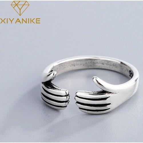 XIYANIKE 925 Sterling Silver Give Me A Hug Finger Ring All Crowds Fashion Simple Jewelry Opening Creative Gift Кольцо Wholesale