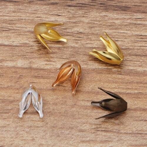 BASEHOME 50pcs 10x13mm Copper Flower Spacer Bead Caps For DIY Jewelry Filigree Loose Bead End Caps Handmade