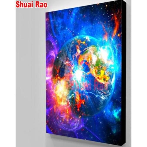 Space earth diamond mosaic Galaxy Stars,5d diy diamond embroidery full round drill 3 d diamond painting wall stickers