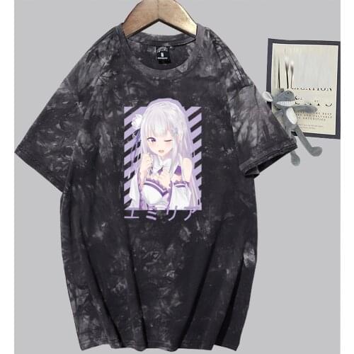 Hot Anime Cosplay Summer Emilia T-Shirt Cotton Re Zero Starting Life in Another World Harajuku Hip Hop Tops Tees Men Women Top