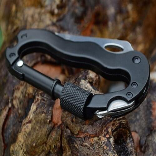 5 in 1 Multi-purpose Pocket Tool With Aluminum Climbing Carabiner Hook Gear Buckle Rock Lock For Outdoor Traveling Camping