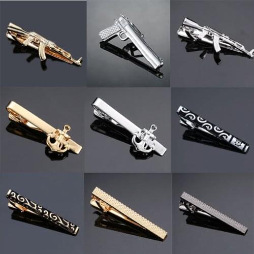 Fashion brand tie clip with golden AK47 machine gun, pistol, laser metal, ship anchor, and crystal Tie Clip Free Delivery