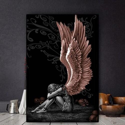 Angels and Demons Woman Wings Canvas Painting Posters and Prints Cuadros Wall Art for Living Room Home Decor (No Frame)