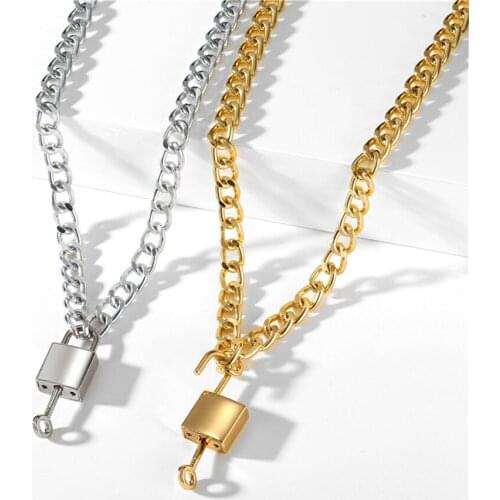 2021 New European and American Style Creative Necklace Simple Personality Punk Thick Chain Lock Key Pendant Collarbone Chain