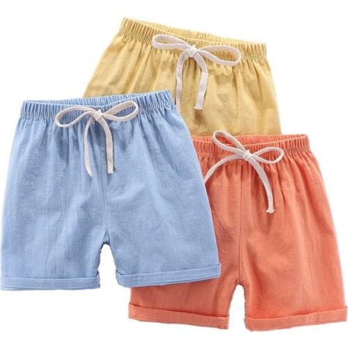 2020 New Candy Color Boy Sports Pant Linen Summer Kid Girls Short Fashion Children Pants for Baby Boys Shorts Beach Wear 90~140T