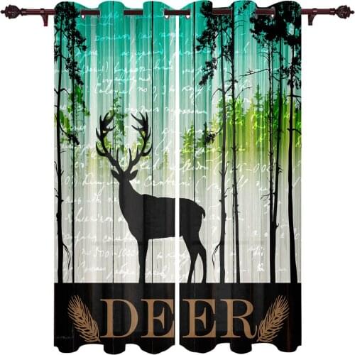 Wood Grain Gradient Forest Reindeer Window Curtains Kitchen Bedroom Drapes Home Decor Luxury Curtains for Living Room