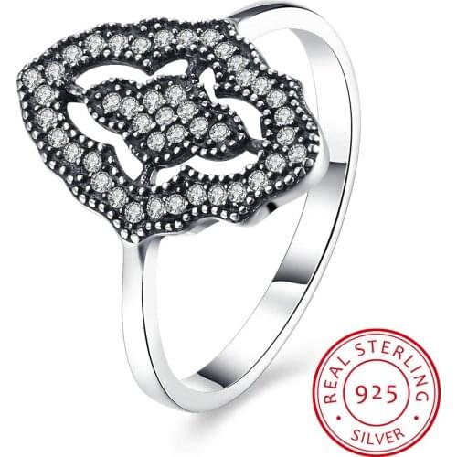 Authentic Sparkling Lace Stunning Ring With Cubic Ziron Finger Ring 100% 925 Sterling Silver Jewelry Ring For Women