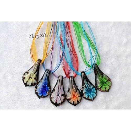 Yingwu Handmade Lampwork Glass Murano Waterdrop Pendant Necklace Crystal Necklace Trendy Fashion Party Jewelry Women 6PCS lot