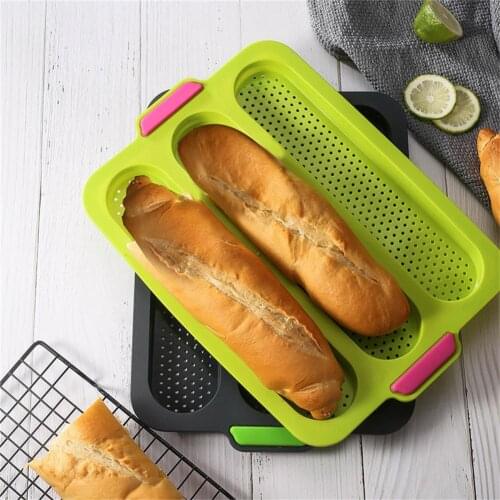 3 Grids Flexible Baguettes Baking Tray with Air Hole Baguettes Baking Tray Silicone Dishwasher Safe Bread Baking Mold for Home
