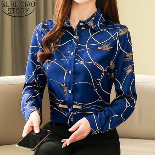 2021 Spring Long Sleeve Shirts for Women Casual Print Women Blouse and Tops New Silk Shirt Womens Korean Blusas Mujer 8185 50