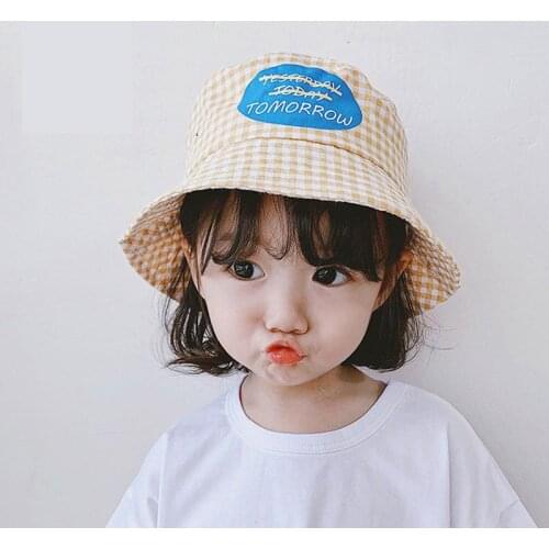 Girls Fashion Plaid Fisherman Hat Children Summer Sun Hat Autumn Outdoor Kids Cap Cute Fashion Kids Accessories 2021 New