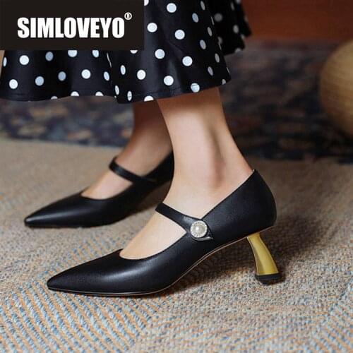 SIMLOVEYO New 2021 Women Pumps Pointed Toe 7.5cm Strange Heels Buckle Elegent Stylish Vintage Big Size 48 Date Casual A3832